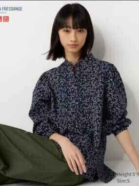 Uniqlo x Ines de la Fressange Dungaree Pintuck Printed Blouse